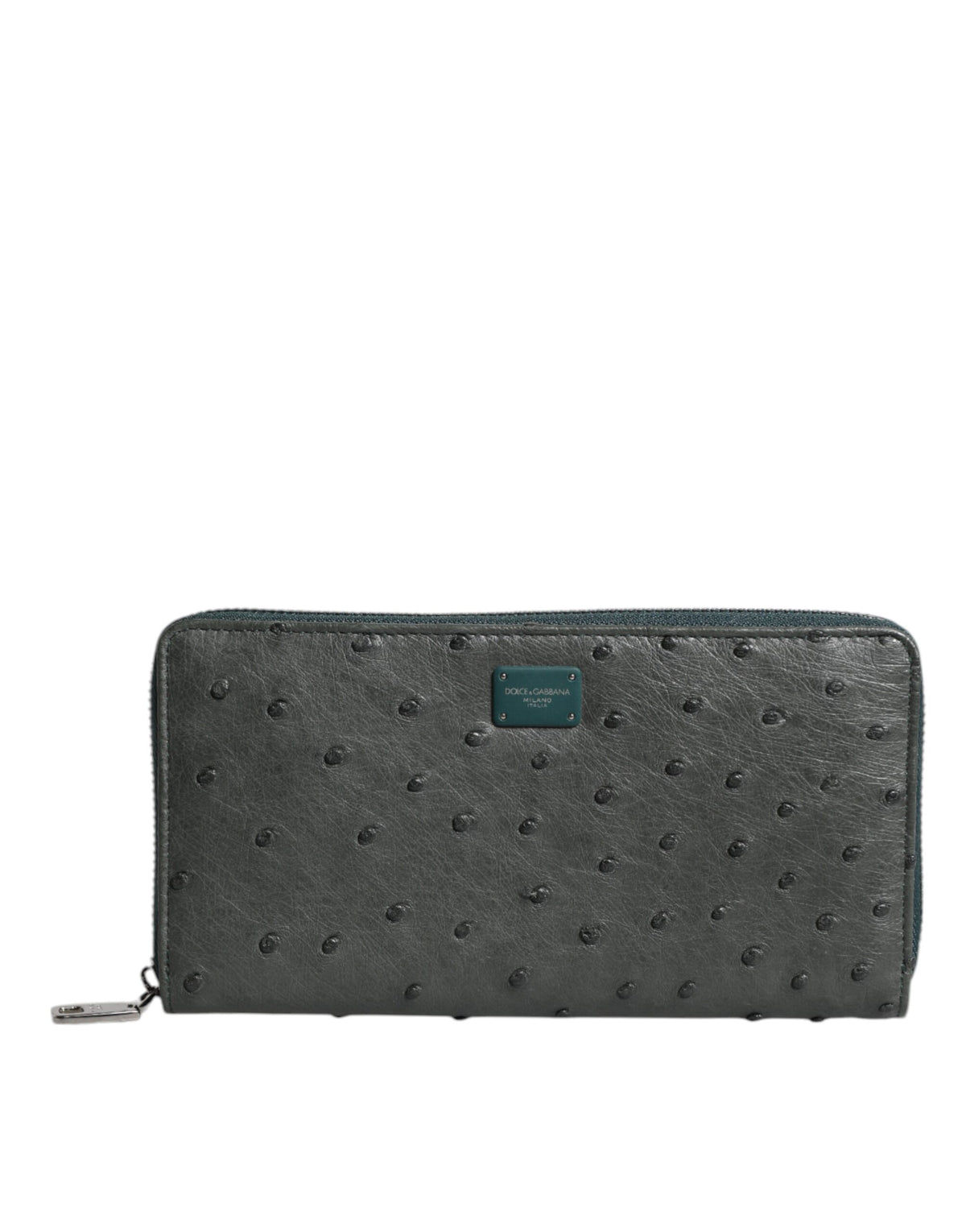 Dolce & Gabbana Grüne Straußenlogoplakette Zip Around Continental Geldbörse