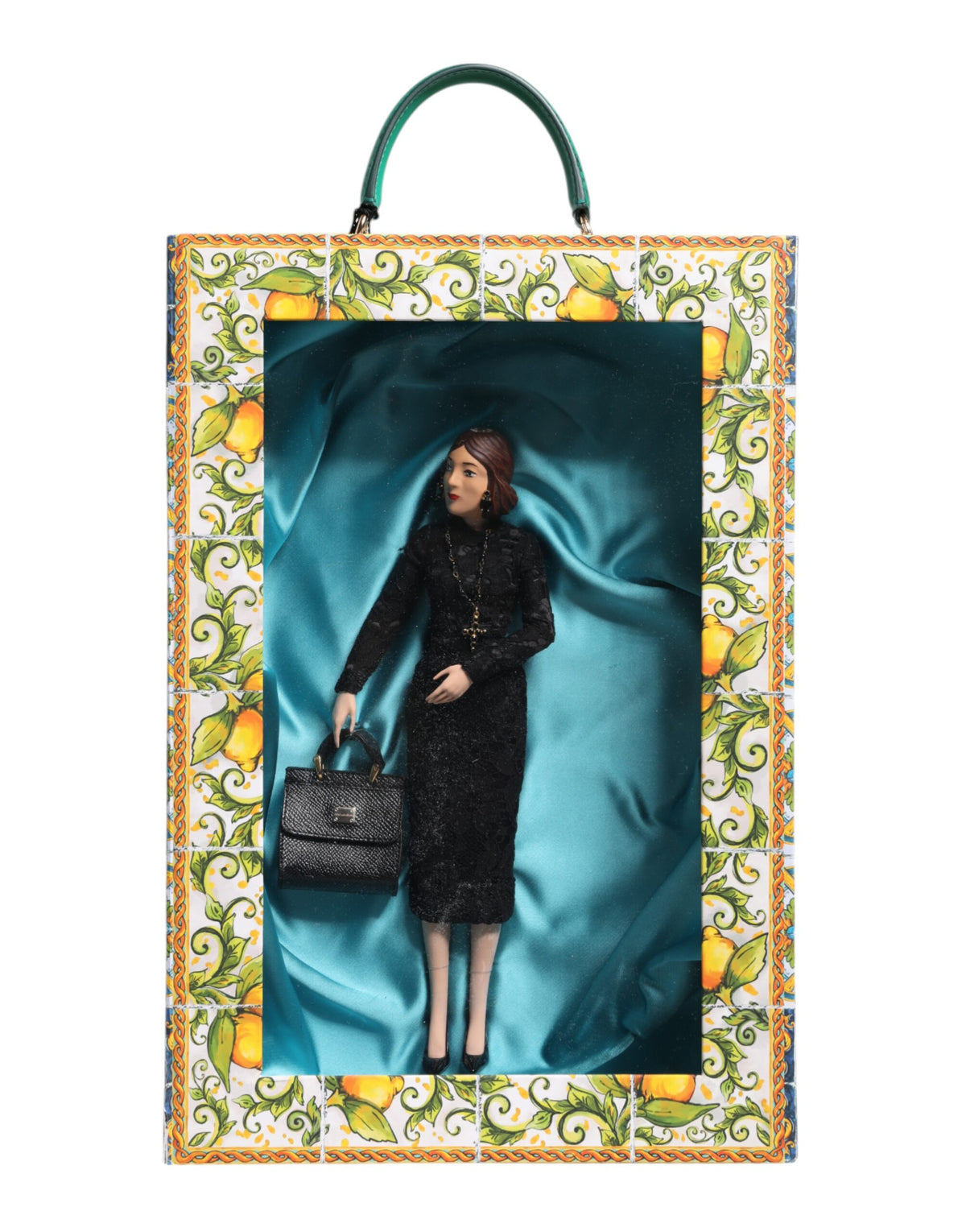 Dolce & Gabbana Schwarzes Kleid MARIA Porzellan Fashion Show Leder Sizilien Puppen