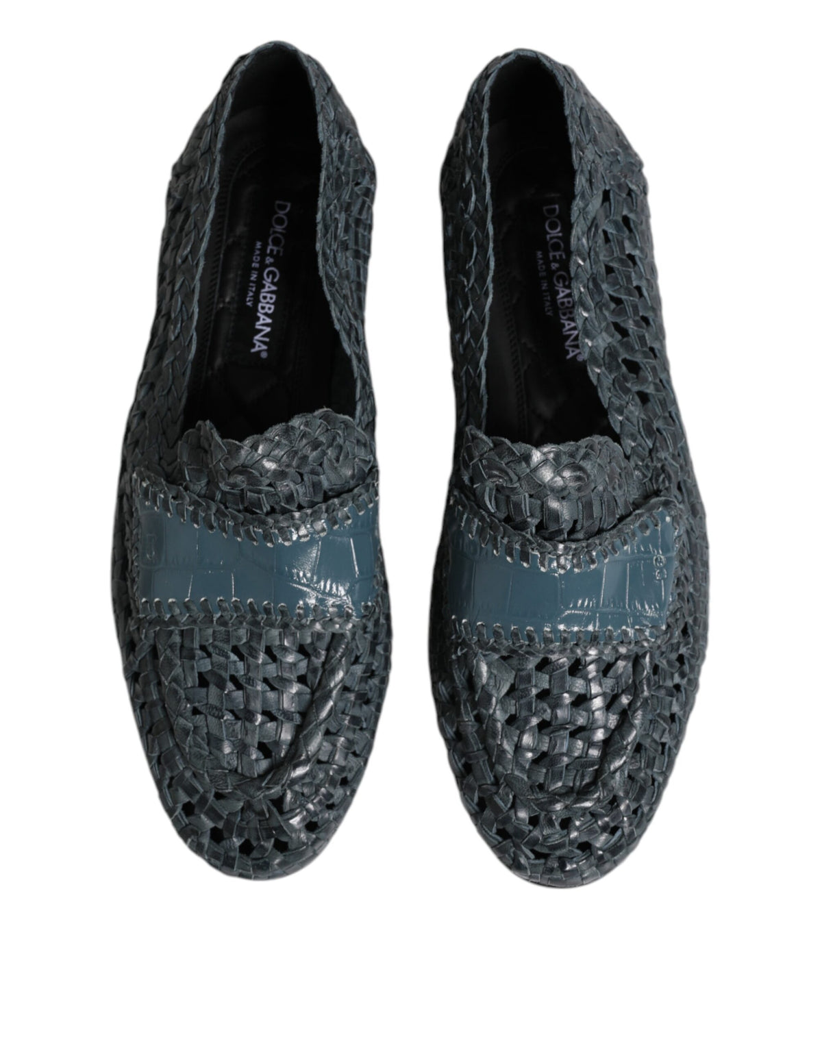Dolce & Gabbana Blaue gewebte Leder Slipper Schuhe