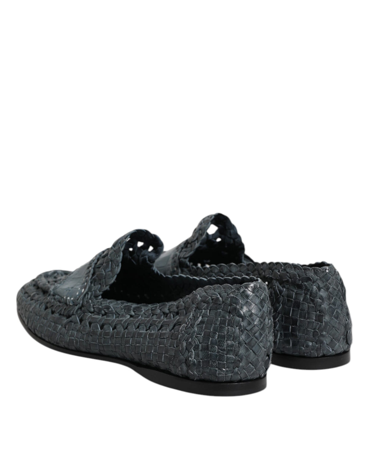 Dolce & Gabbana Blaue gewebte Leder Slipper Schuhe