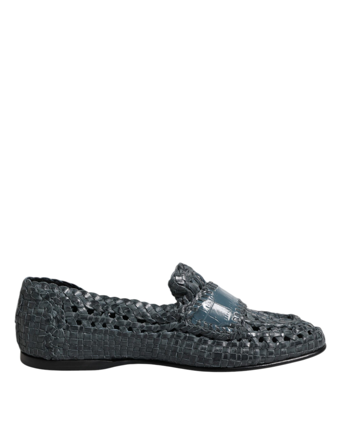 Dolce & Gabbana Blaue gewebte Leder Slipper Schuhe
