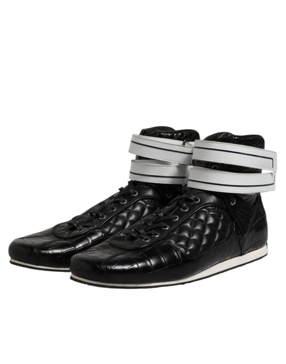 Dolce & Gabbana Schwarze gesteppte Leder Schnürschuhe