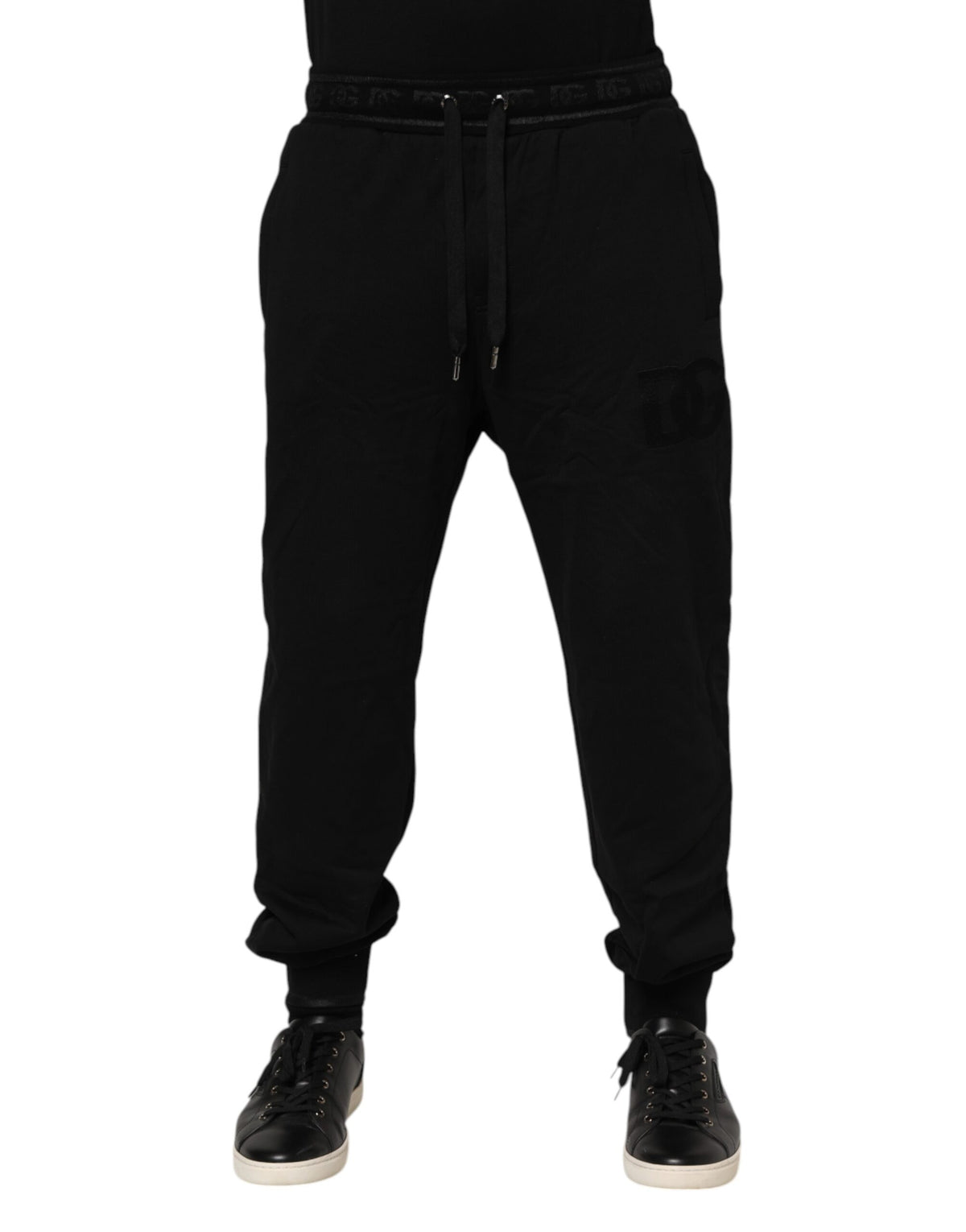 Dolce & Gabbana Schwarze Baumwoll-Jogger-Hose mit Kordelzug