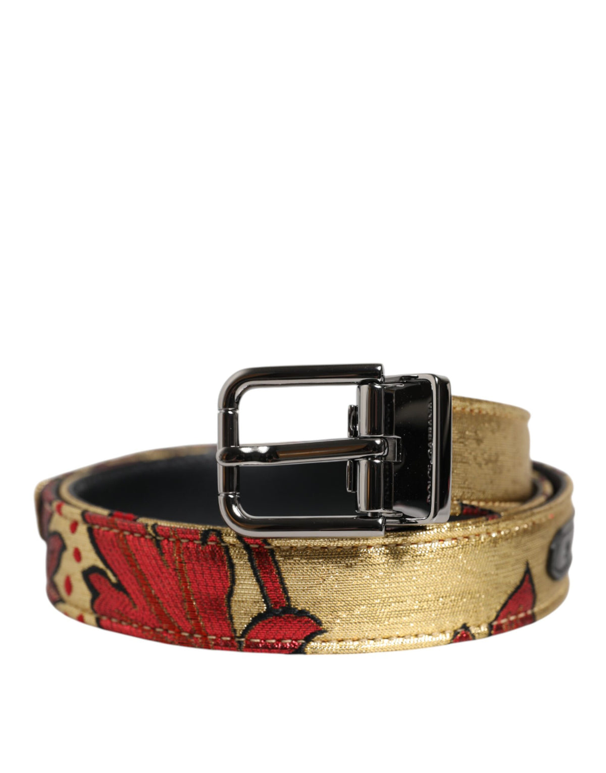 Dolce & Gabbana Gold Floral Jacquard Silber Metallschnalle Gürtel