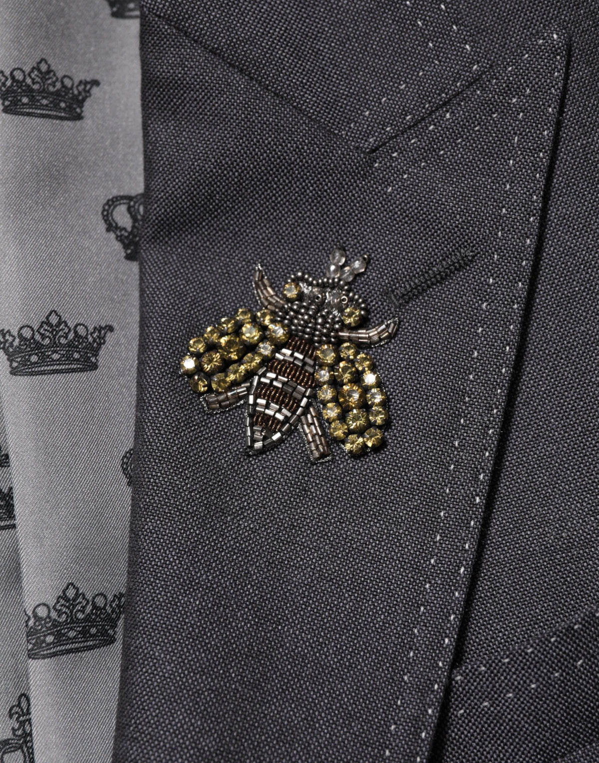 Dolce & Gabbana Dunkelgrauer Wollmantel mit Bienenstickerei Blazer