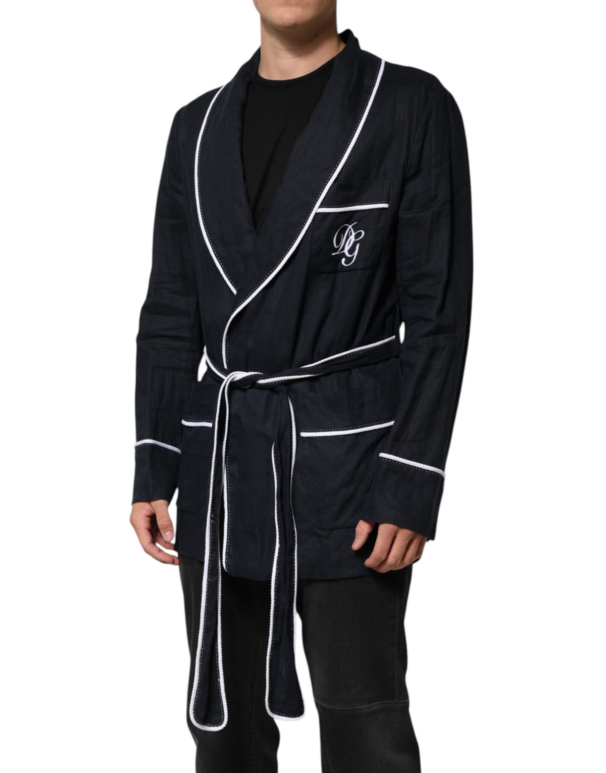 Dolce & Gabbana Dunkelblaue DG-Stickereijacke Robe Blazer