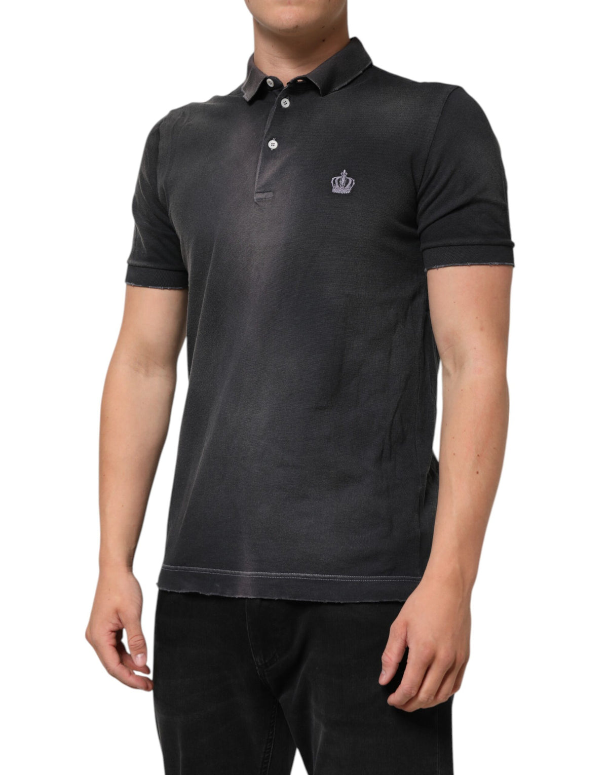 Dolce & Gabbana Graues Baumwoll-Polo-T-Shirt mit Kragen für Männer
