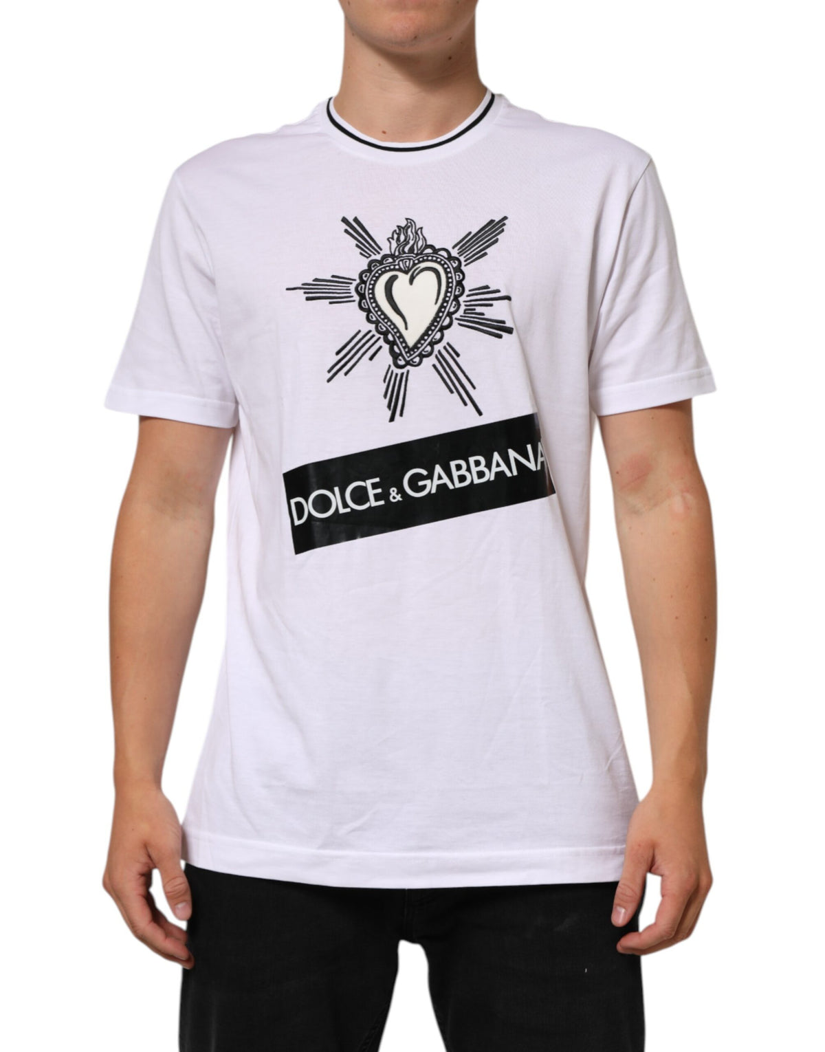 Dolce & Gabbana Weißes Sacred Heart Kurzarm-T-Shirt für Männer