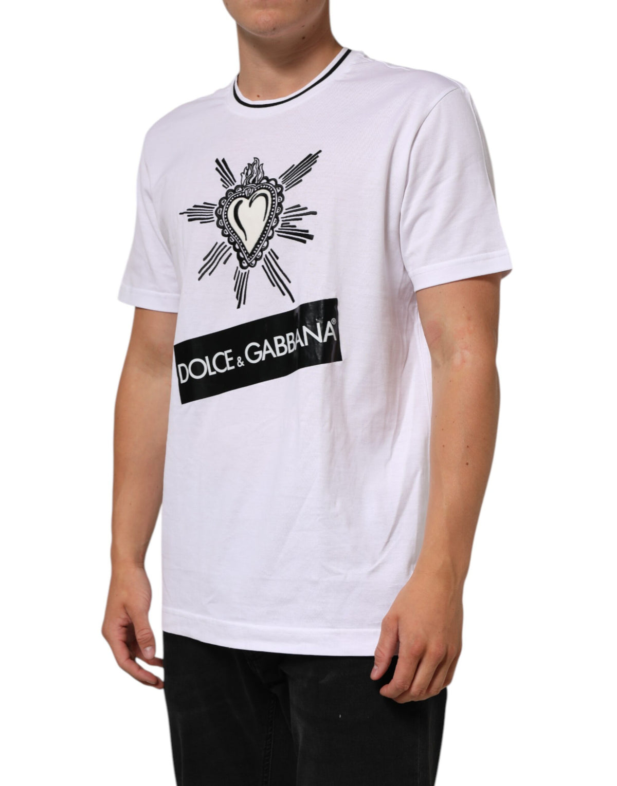 Dolce & Gabbana Weißes Sacred Heart Kurzarm-T-Shirt für Männer