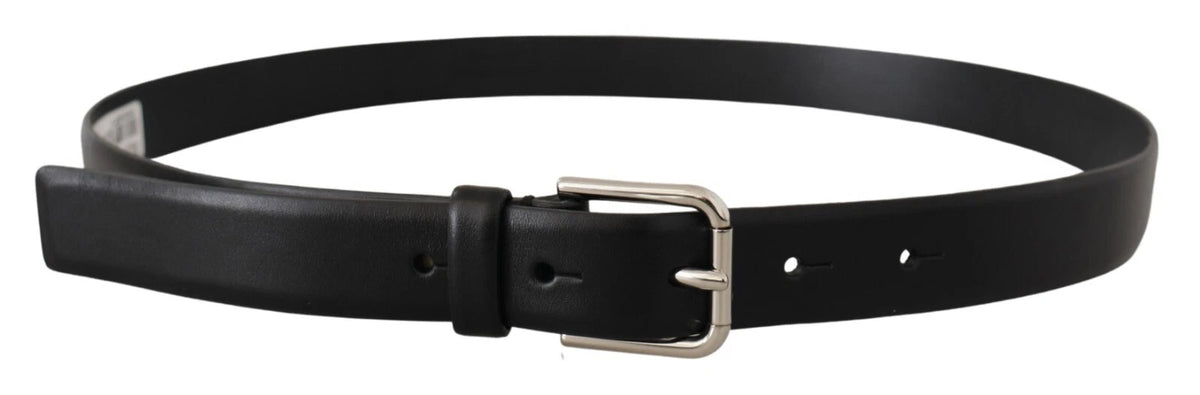 Dolce & Gabbana Schwarzes Kalbsleder Silberfarbene Logoschnalle Gürtel