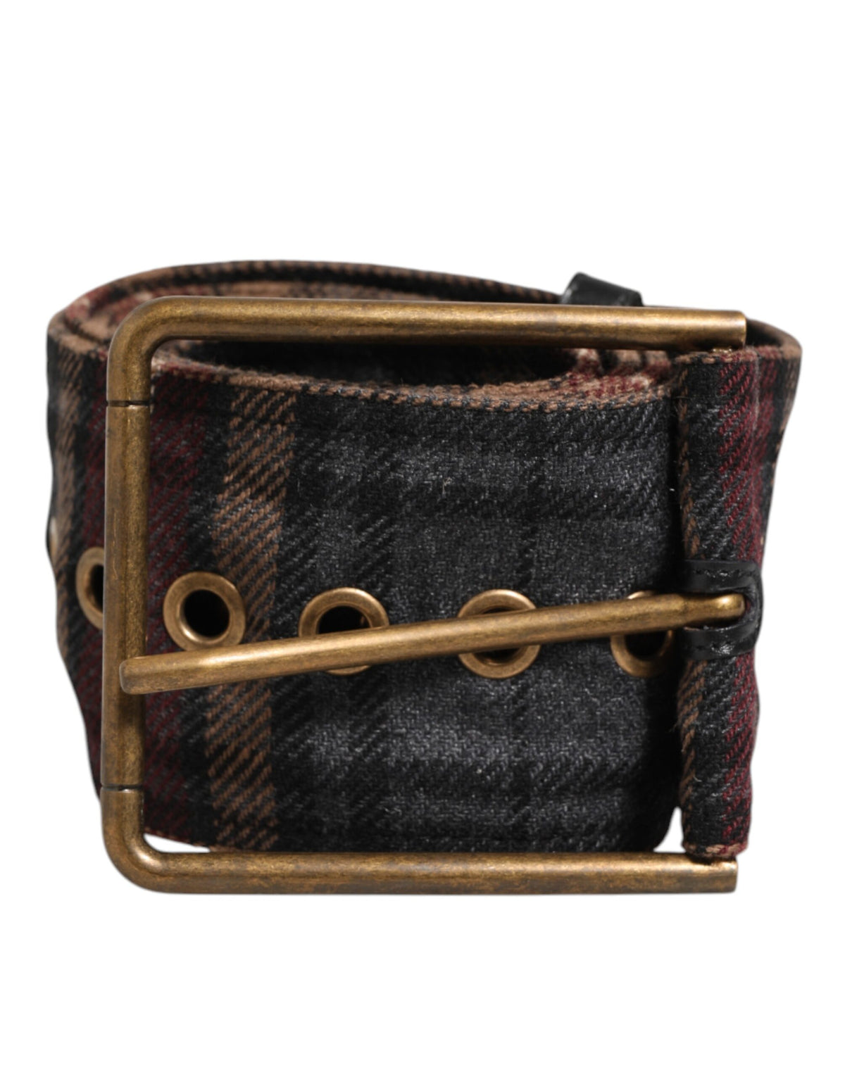 Dolce & Gabbana Plaid Stoff Logo Platte Messing Schnalle Gürtel
