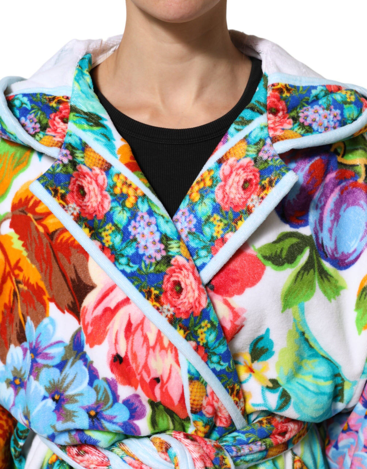 Dolce & Gabbana Multicolor Floral Print Belted Bademantel Mantel Jacke