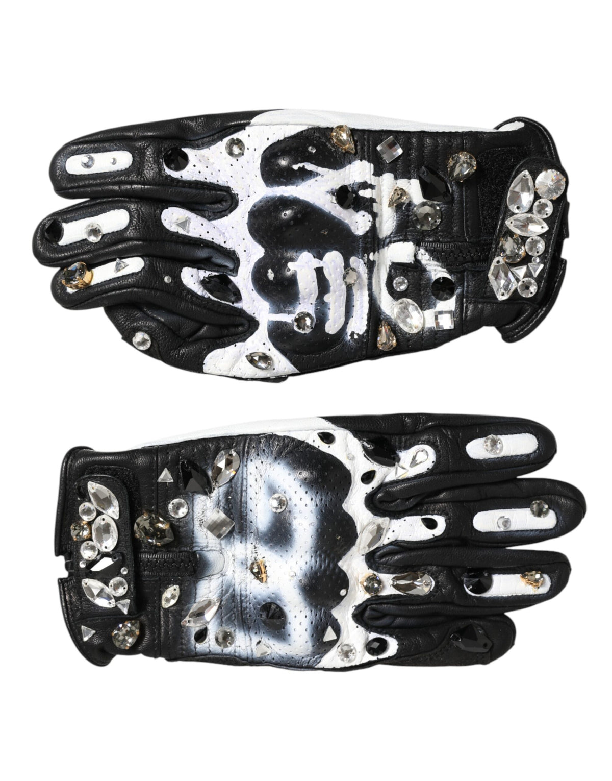 Dolce & Gabbana Handschuhe Schwarz Weiß Kristall Handgelenk Länge Fäustlinge