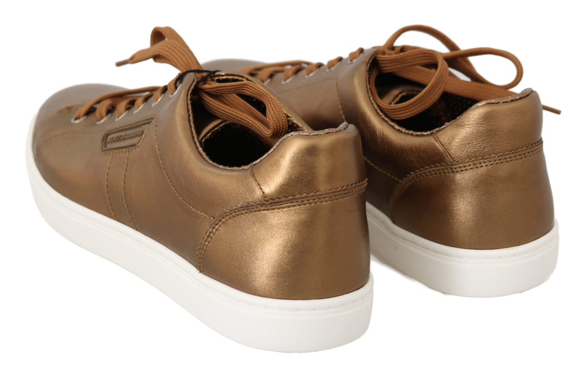 Dolce & Gabbana Gold Leder Herren Casual Turnschuhe