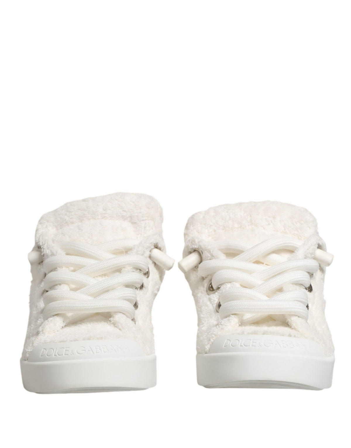 Dolce & Gabbana Weiße Low-Top-Sneaker aus Kunst Shearling