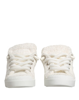 Dolce & Gabbana Weiße Low-Top-Sneaker aus Kunst Shearling