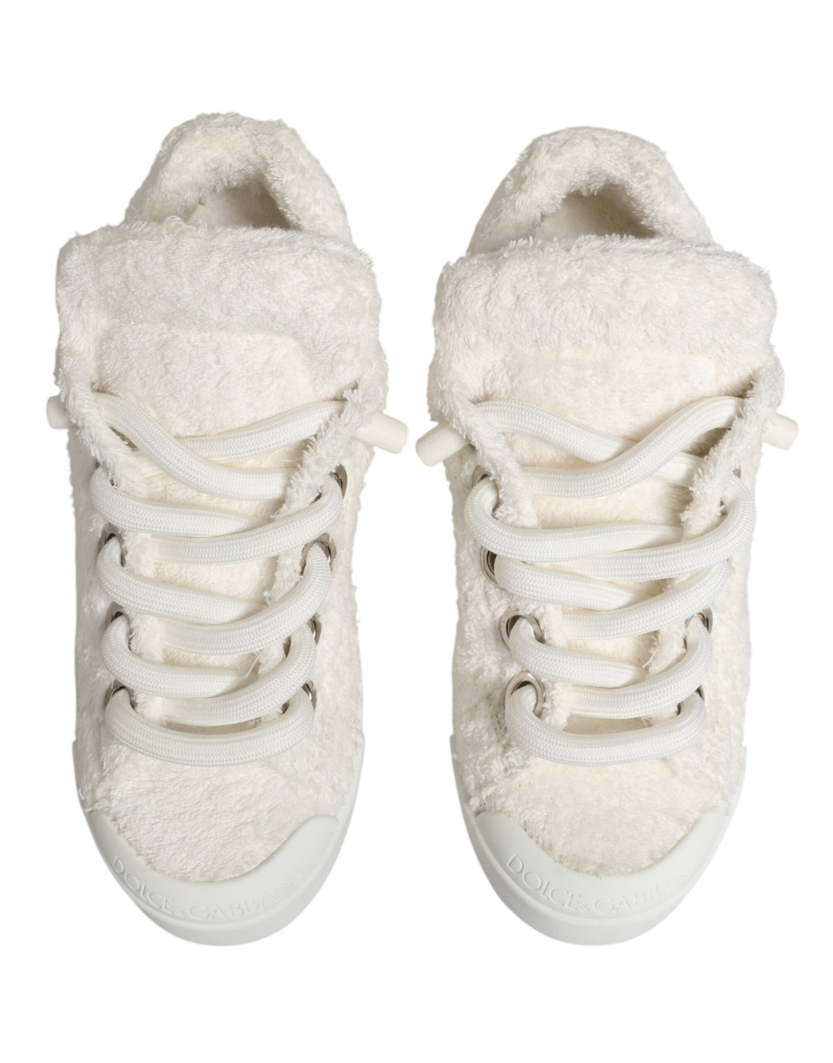 Dolce & Gabbana Weiße Low-Top-Sneaker aus Kunst Shearling