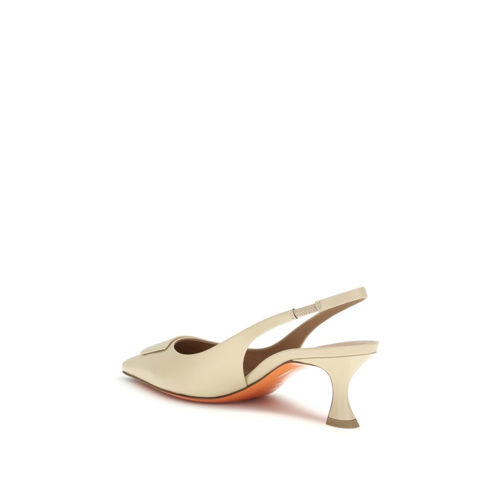 Santoni Beige Calf Leather Bos Taurus Mid Heel Pumps