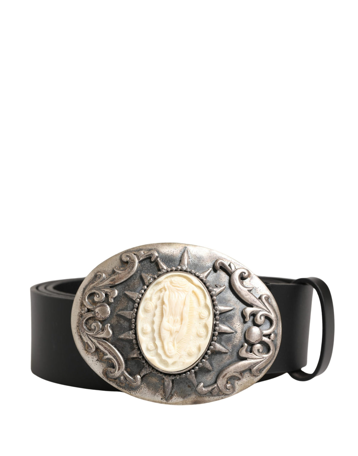 Dolce & Gabbana Schwarzer Kalbsleder Gürtel mit verzierter Metallschnalle