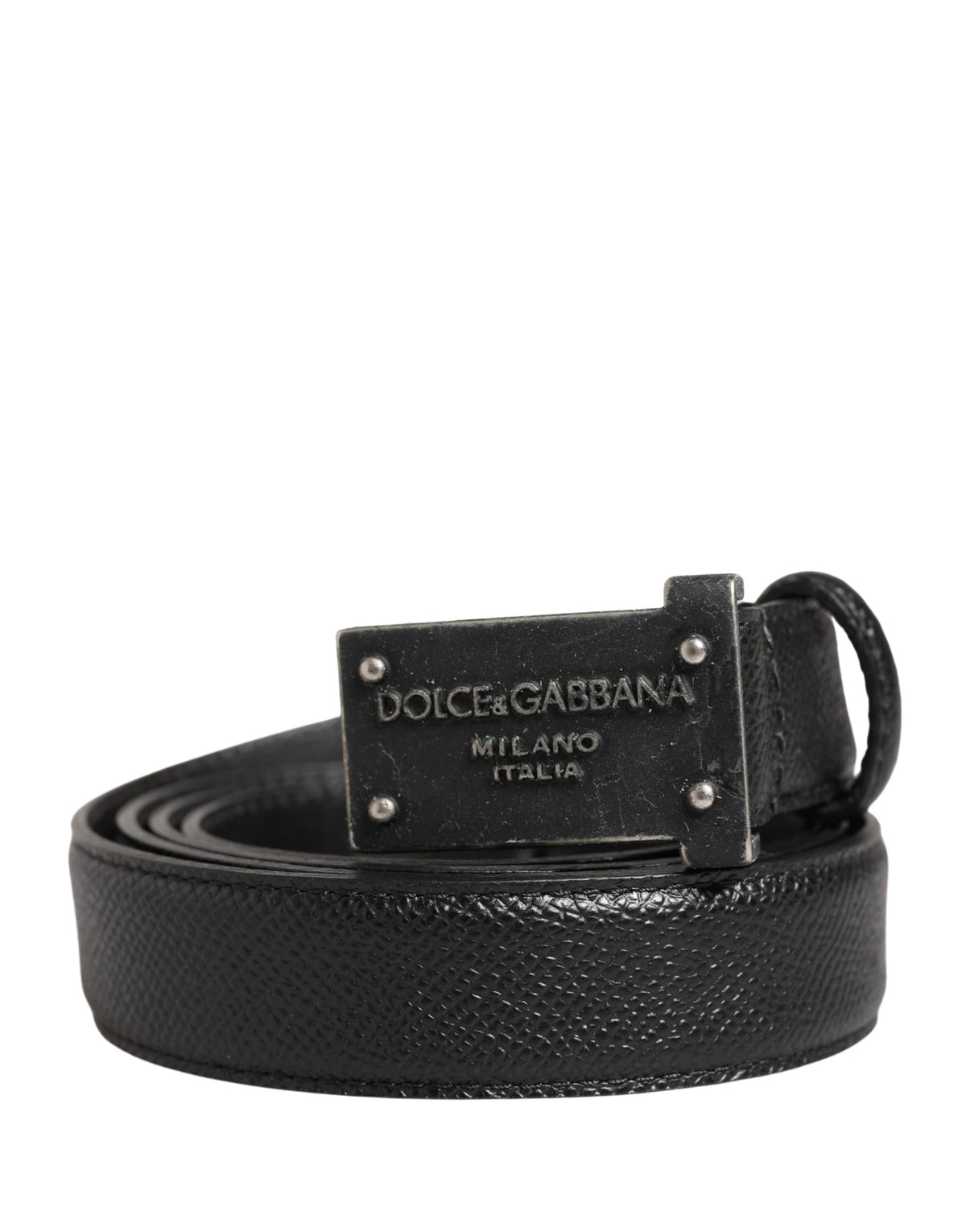 Dolce & Gabbana Herren Gürtel aus schwarzem Kalbsleder mit Logo und Metallschnalle