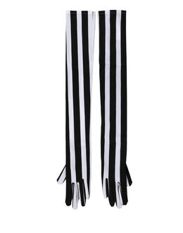 Dolce & Gabbana Schwarze und weiße gestreifte Nylon-Ellenbogenhandschuhe für Damen