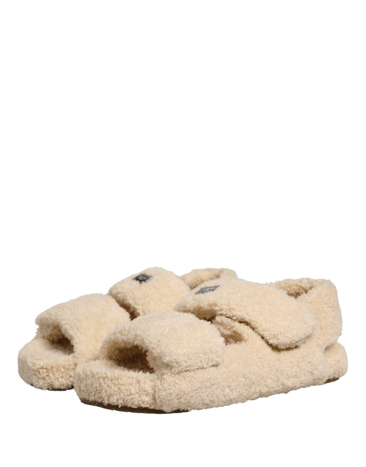 Dolce & Gabbana Beige Faux Fur Slides Herren Pantoletten Schuhe
