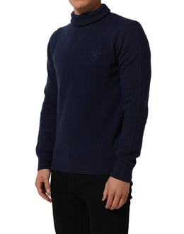 Dolce & Gabbana Blauer Wollstrick-Rollkragenpullover