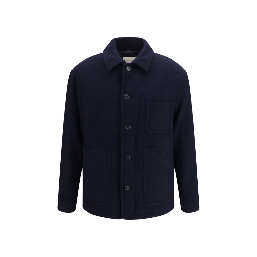 Brooksfield Blaue Jacke aus Wolle Oves Aries in voller Länge