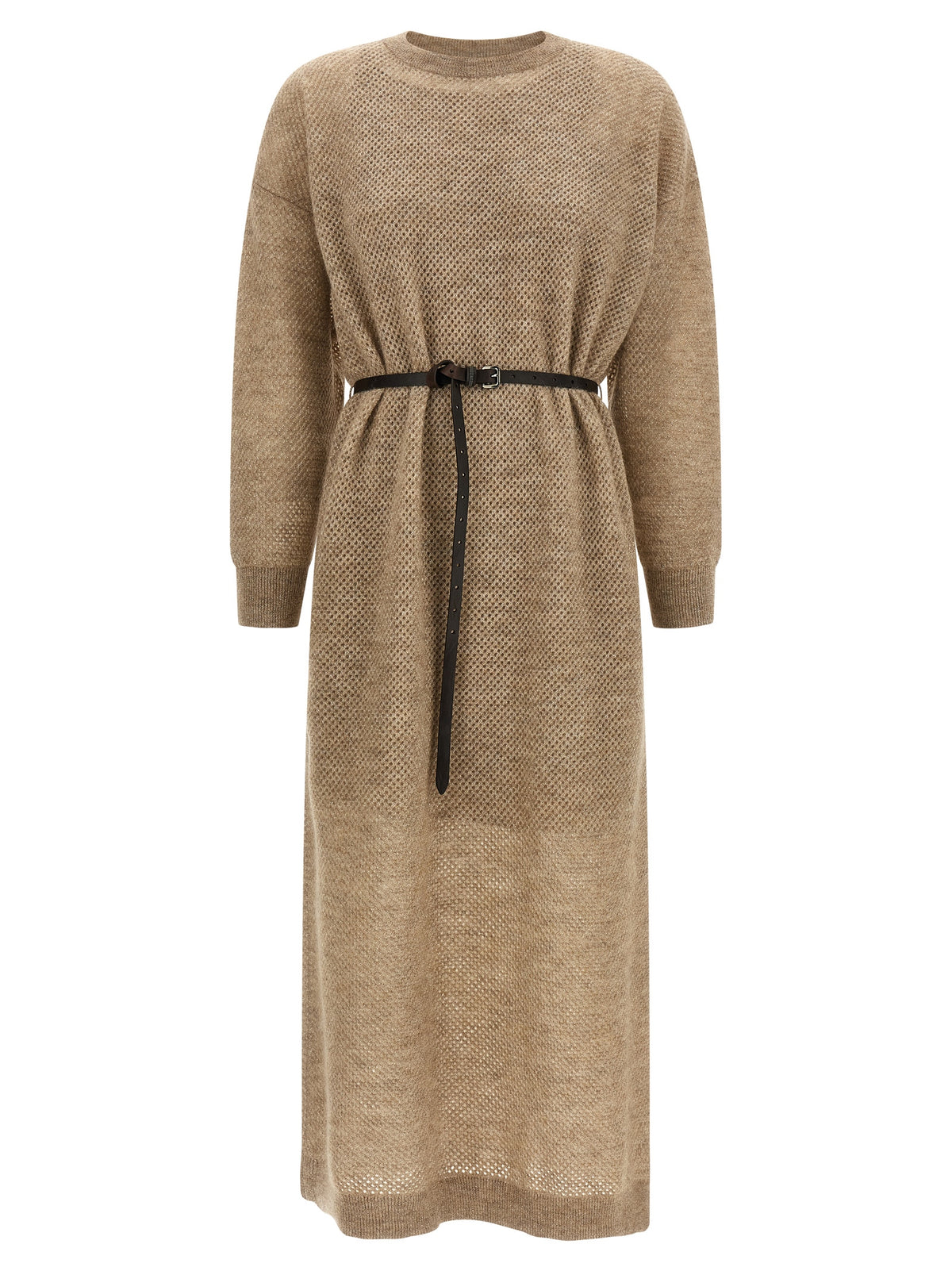 Brunello Cucinelli Beige Wollkleid Midi