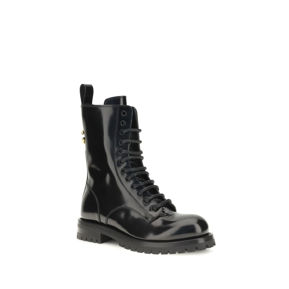 Dolce & Gabbana Schwarze Schnürstiefel aus Kalbsleder Bos Taurus