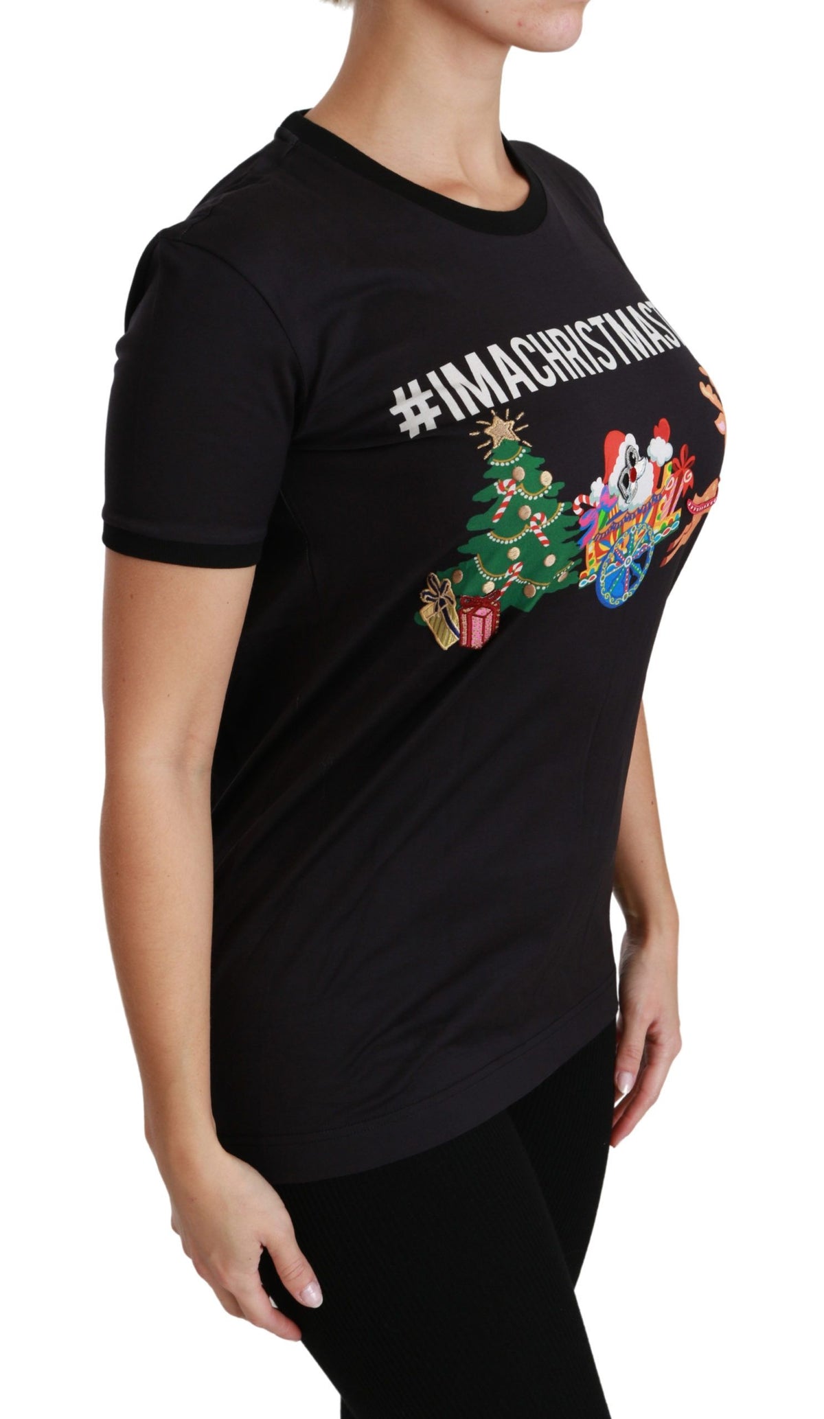 Dolce & Gabbana Schwarzes #ImAChristmasTree Crewneck Top T-shirt