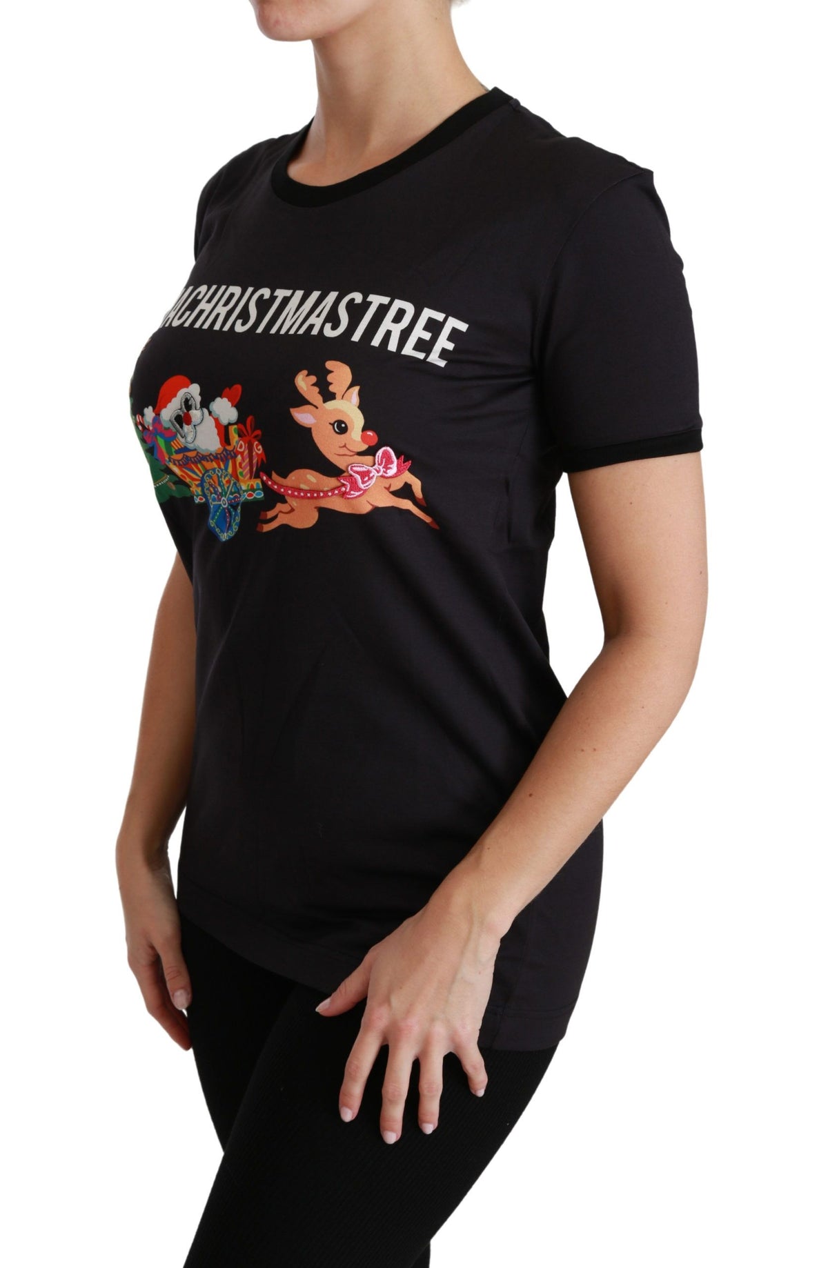 Dolce & Gabbana Schwarzes #ImAChristmasTree Crewneck Top T-shirt