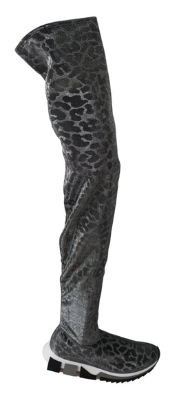 Dolce & Gabbana Grau Leopard High Top Sneakers Booties Schuhe
