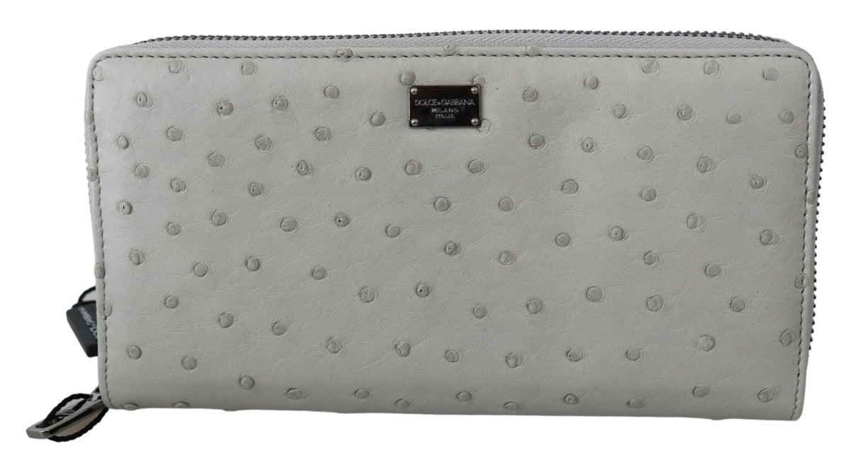 Dolce & Gabbana Weißes Straußenleder Continental Herren Clutch Wallet