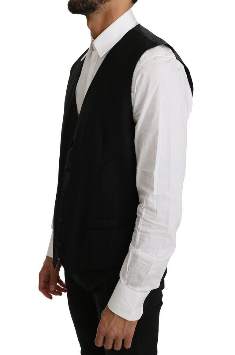Dolce & Gabbana Schwarze Weste aus fester Wolle und Seide
