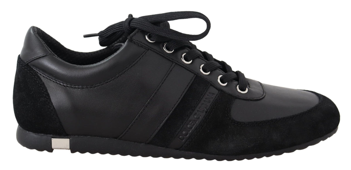 Dolce & Gabbana Schwarz Logo Leder Casual Turnschuhe Schuhe