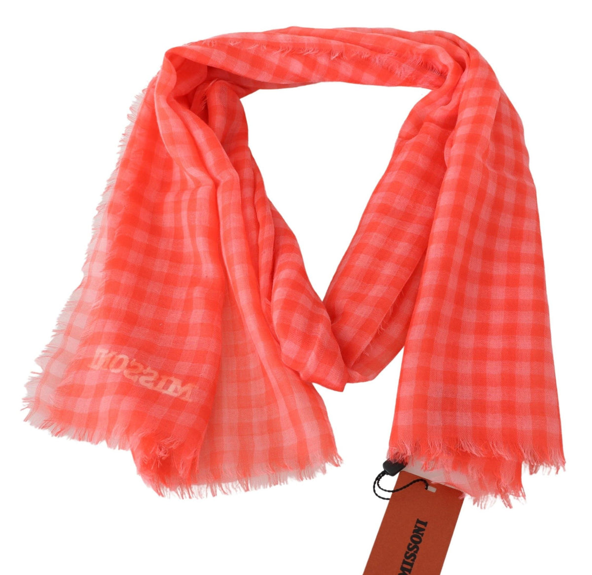 Missoni Orange kariertes Kaschmir Unisex-Wickeltuch mit Fransen