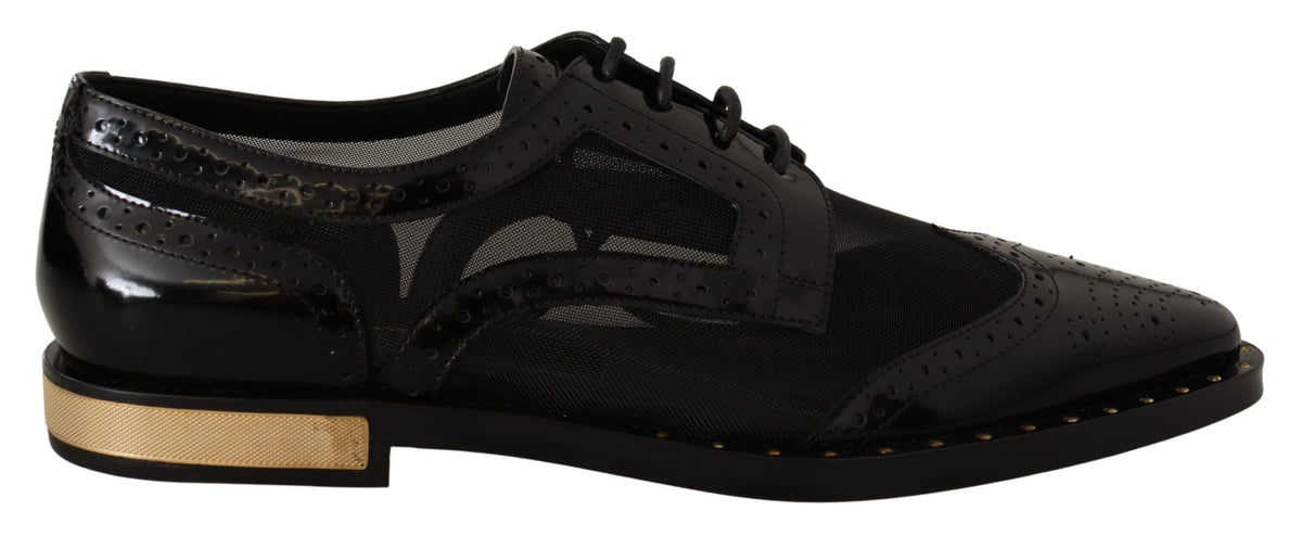 Dolce & Gabbana Schwarze Leder Broques Sheer Wingtip Schuhe