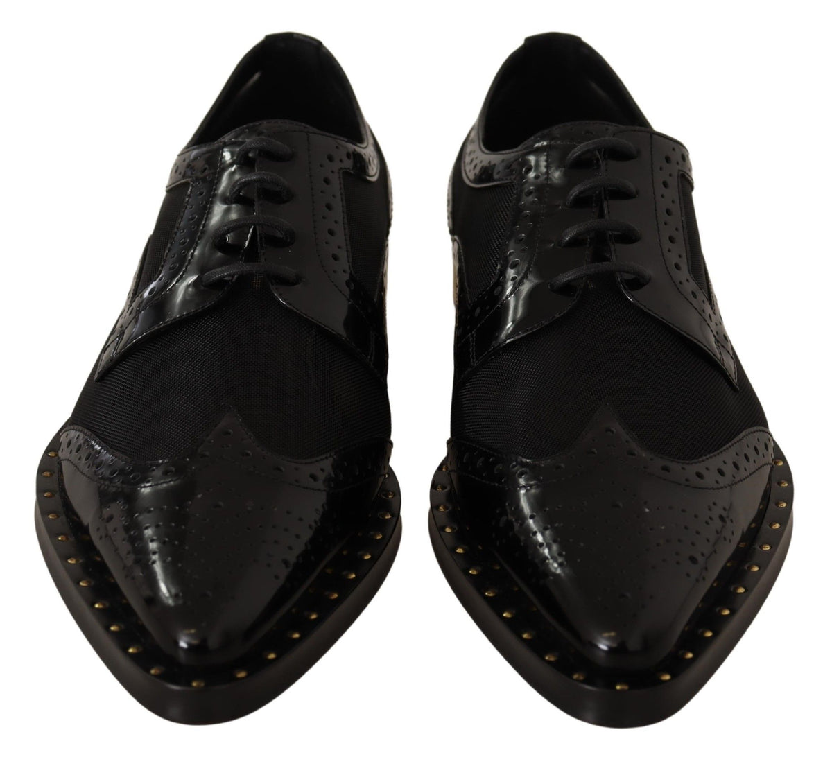 Dolce & Gabbana Schwarze Leder Broques Sheer Wingtip Schuhe