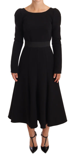 Dolce & Gabbana Schwarzes Stretch-Mantelkleid aus Wolle mit offenem Rücken