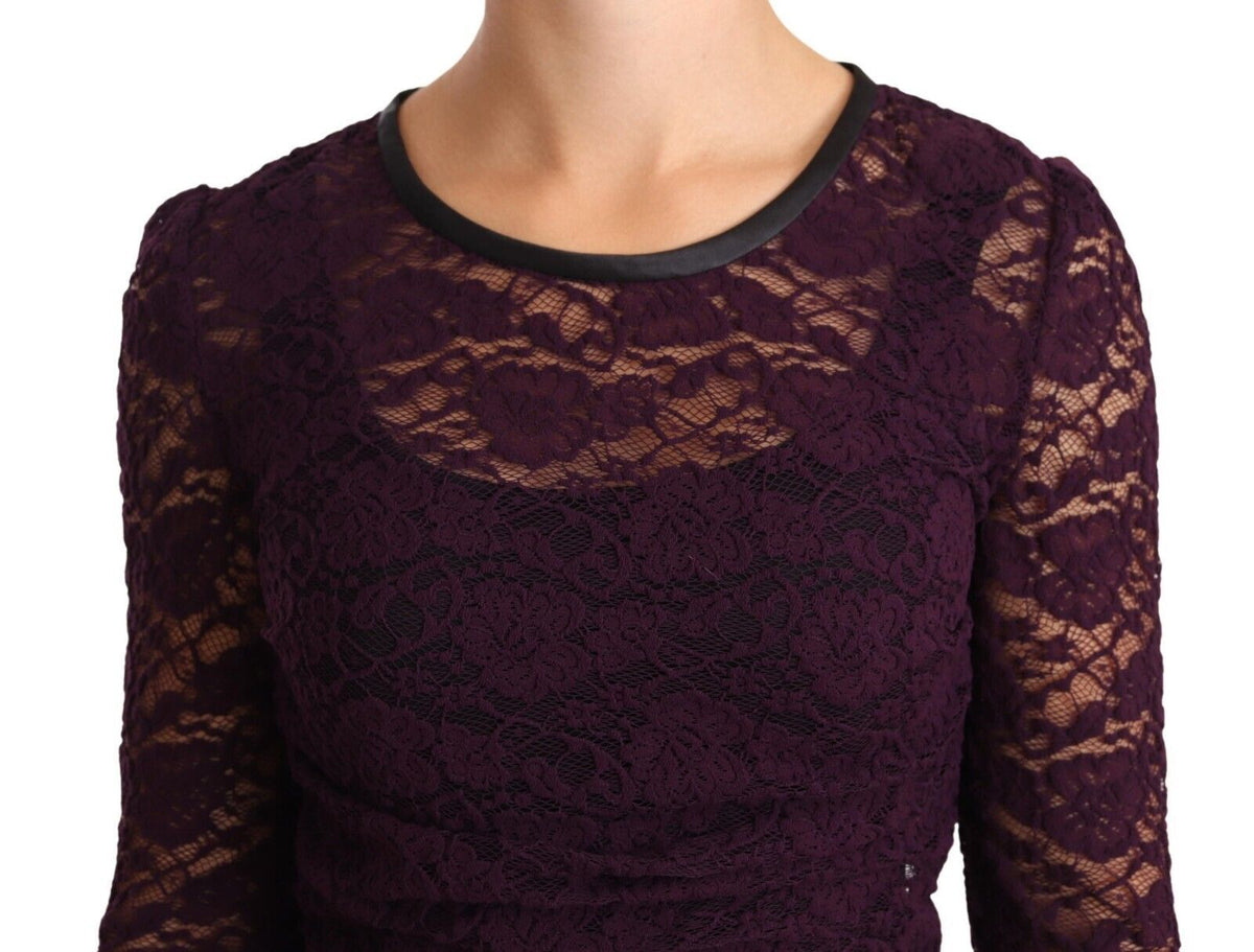 Dolce & Gabbana Lila Spitze Langarm Top Bluse