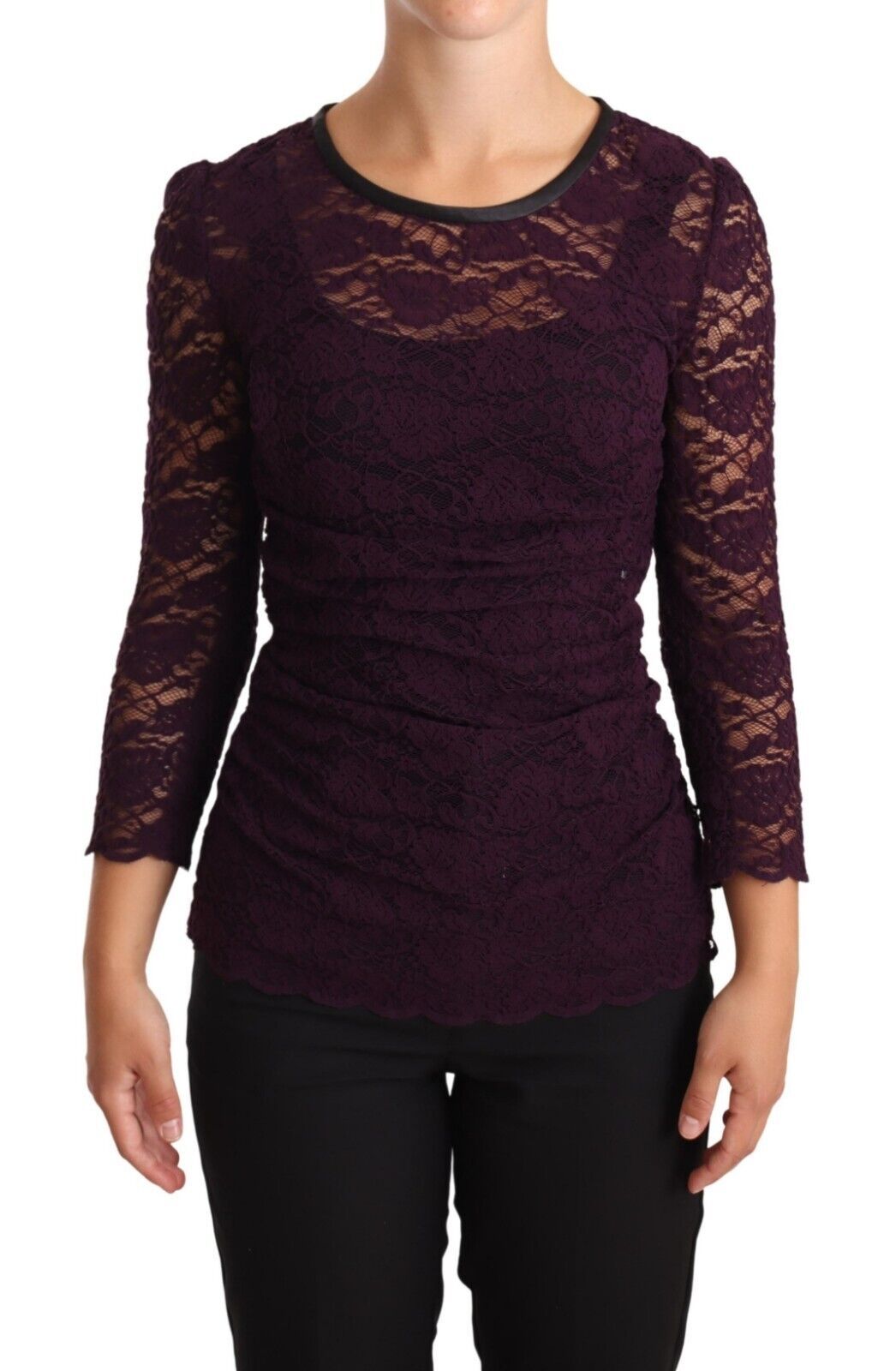 Dolce & Gabbana Lila Spitze Langarm Top Bluse