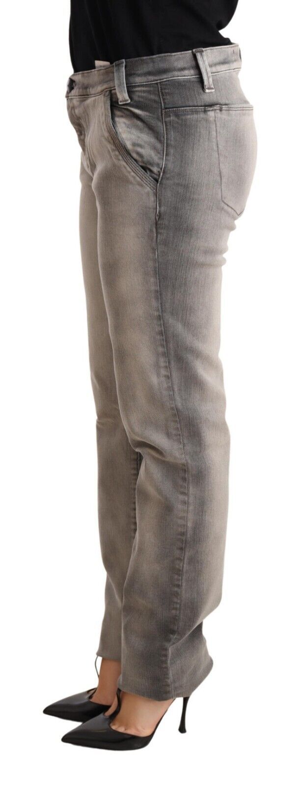Ermanno Scervino Graue, gewaschene Skinny-Hose aus Baumwolle mit niedrigem Bund