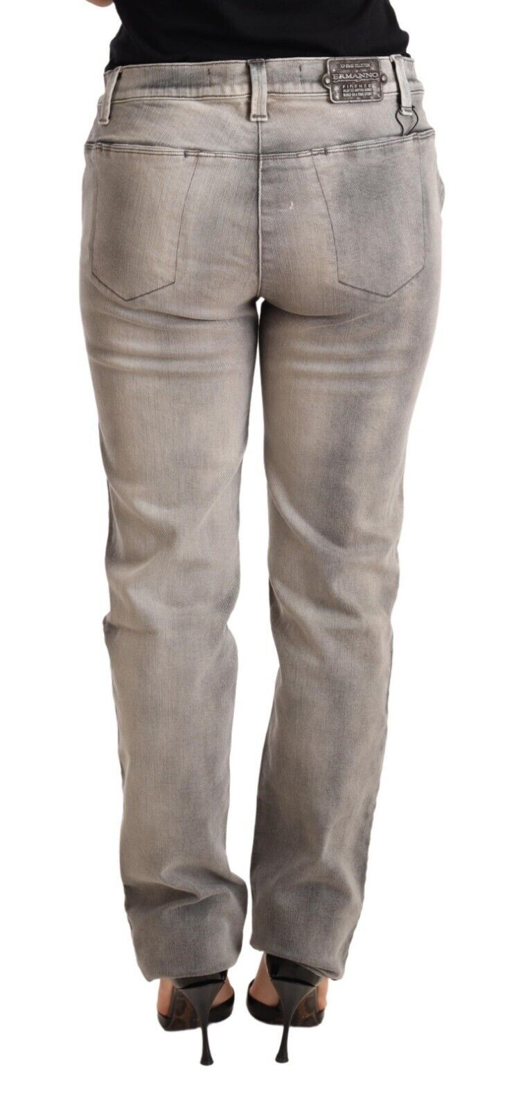 Ermanno Scervino Graue, gewaschene Skinny-Hose aus Baumwolle mit niedrigem Bund