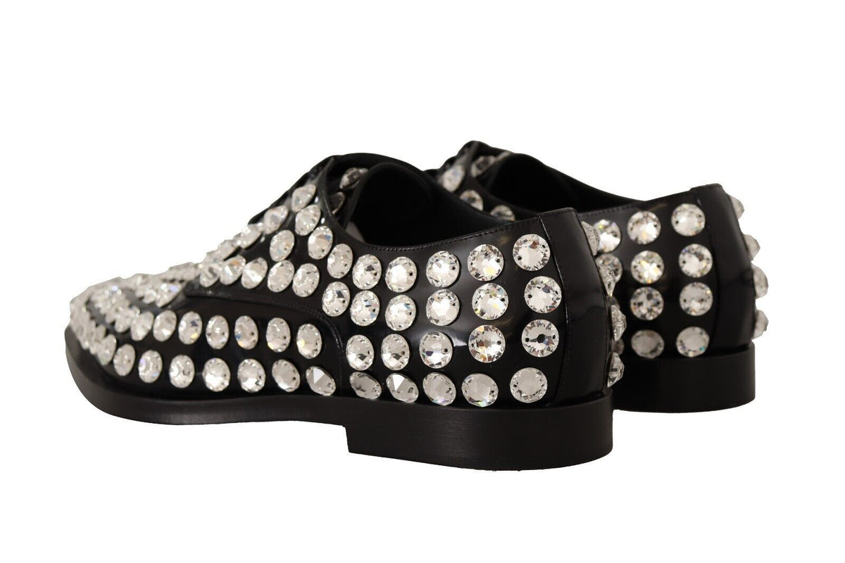 Dolce & Gabbana Schwarz Leder Kristalle Schnürschuhe Formal Schuhe