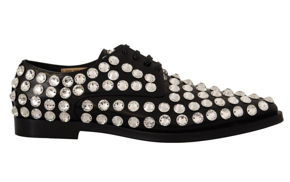 Dolce & Gabbana Schwarz Leder Kristalle Schnürschuhe Formal Schuhe