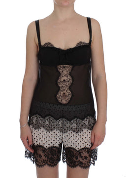Dolce & Gabbana Schwarzes Seidenunterwäsche-Top mit floraler Spitze
