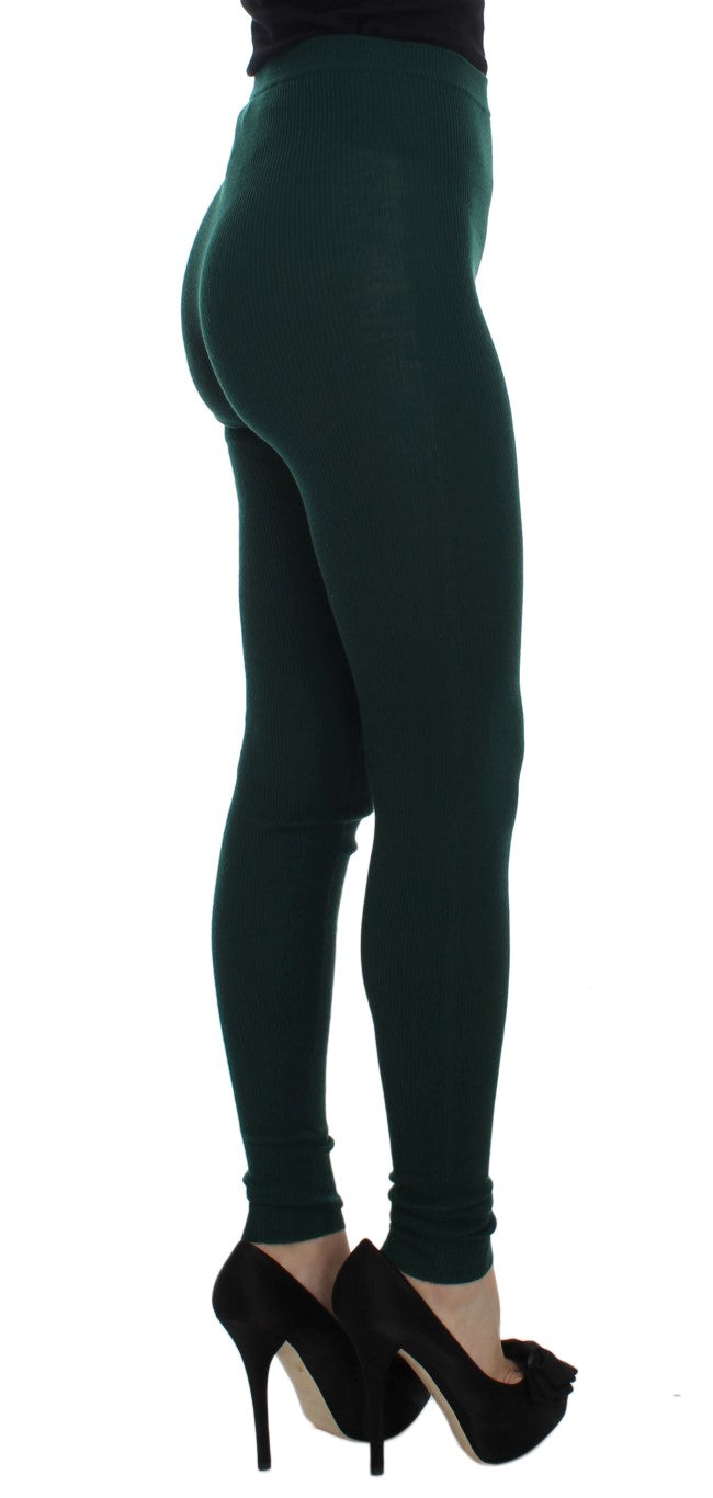 Dolce & Gabbana Grüne Kaschmir-Stretch-Strumpfhose Hose