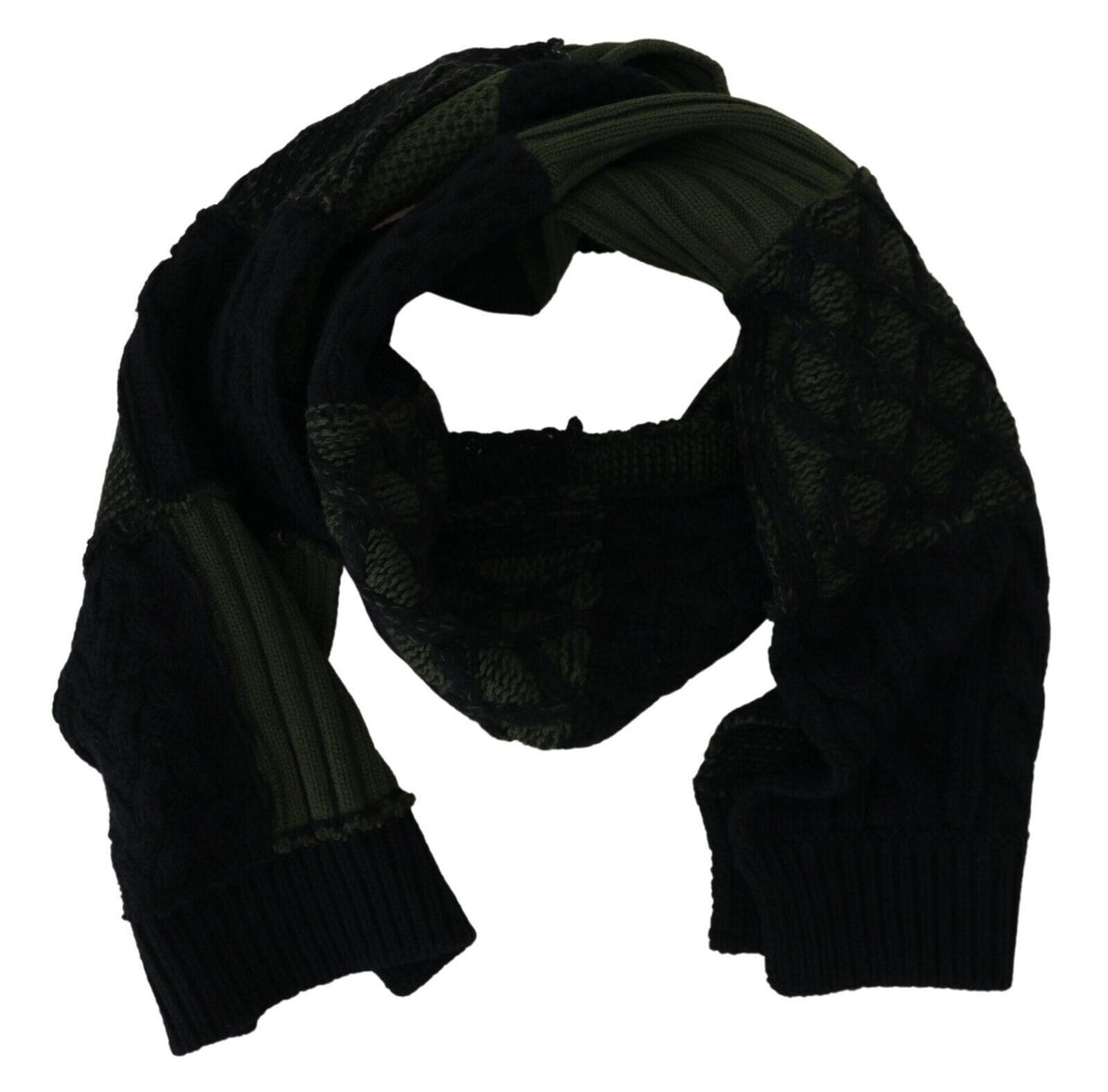 Dolce & Gabbana Schwarz Grün Gestrickt Männer Hals Wrap Schal Schal