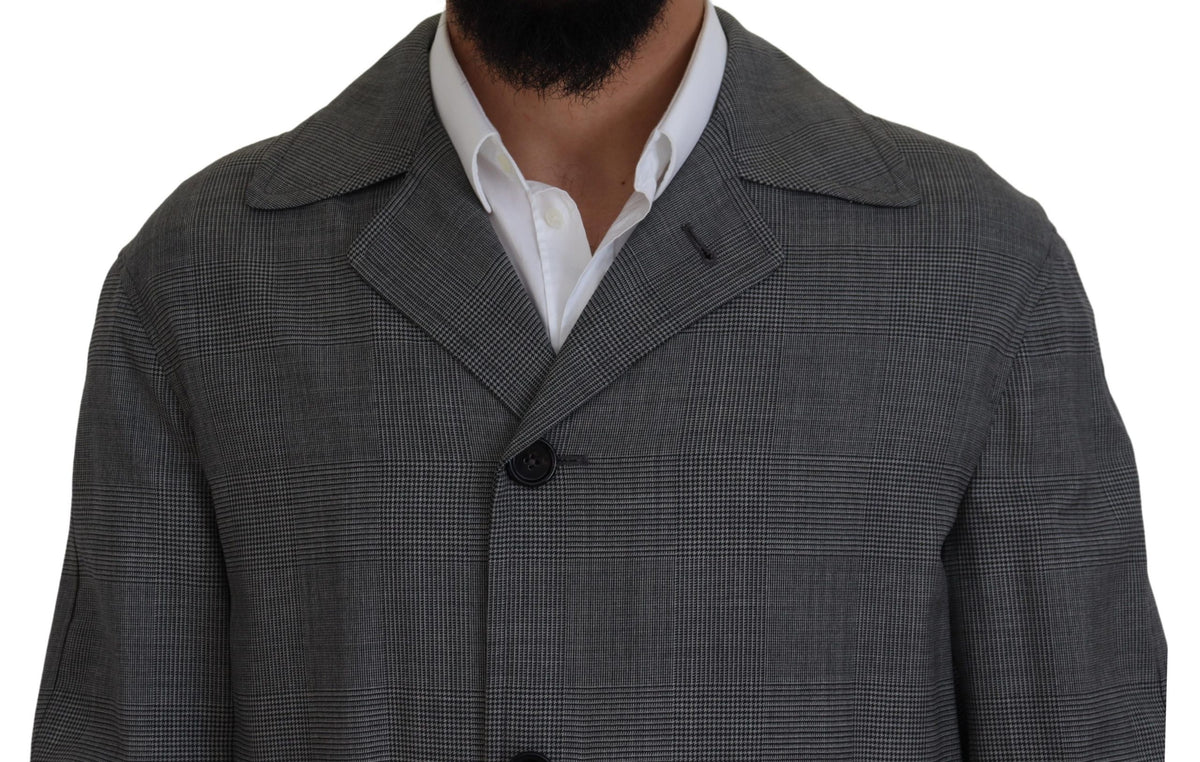 Dolce & Gabbana Grauer Wollmantel kariert langer Trenchcoat Jacke Trenchcoat Jacke